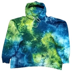 Blue and green ice tye dyed pullover hoodie size 2X NEW handmade retro 90's Y2K